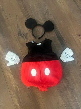 Disney Mickey Mouse Red Black Baby Costume Set with White Gloves and Ears
